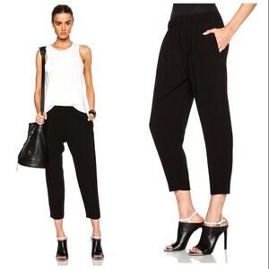 NEW! Nili Lotan M Slouchy $495 Elastic Waist Dress Pants Pull On Crop Black